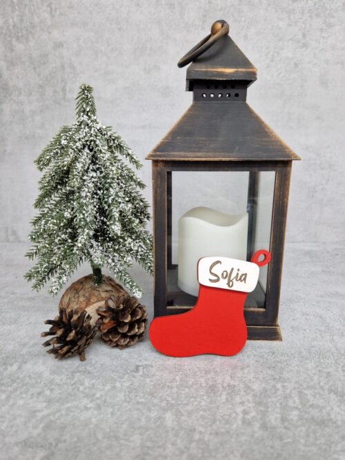 Personalizirana lesena božična nogavica z imenom