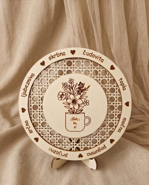 Lesen krog za posebne osebe z gravuro Najboljša mami na svetu in motivom skodelice s cvetjem