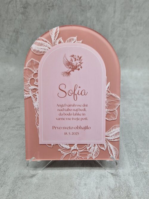 Personalizirana spominska tablica za sveti zakrament z UV tiskom na pleksi steklo