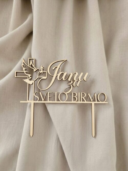 Lesen topper za sveti zakrament s križem in golobico na torti pred zaveso