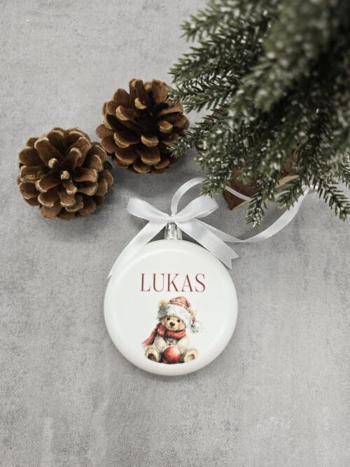 Personalizirana božična bunka z motivi Rudolf, Smreka, Medvedek.